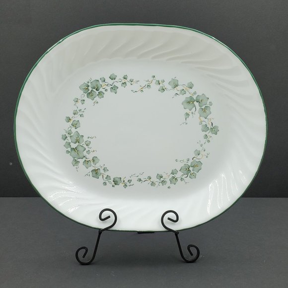 Corelle Callaway Platter Corning White Swirl Green Ivy Oval Serving Plate - Picture 1 of 8